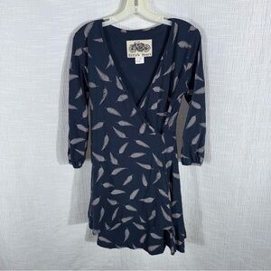 Effie’s Heart Navy Feather‎ Print Wrap Dress